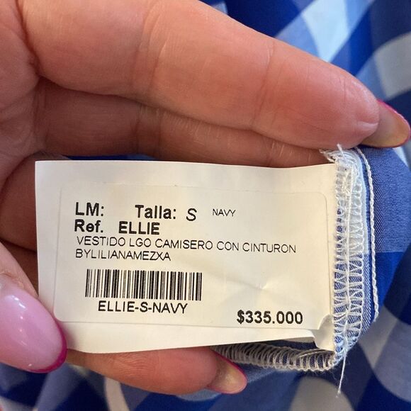 Liliana Meza Blue and White Plaid belted Midi Dress, S - Picture 10 of 11